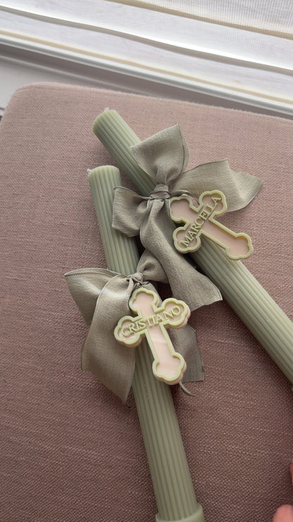 Ribbed Palm Sunday Candle - Personalised Tag