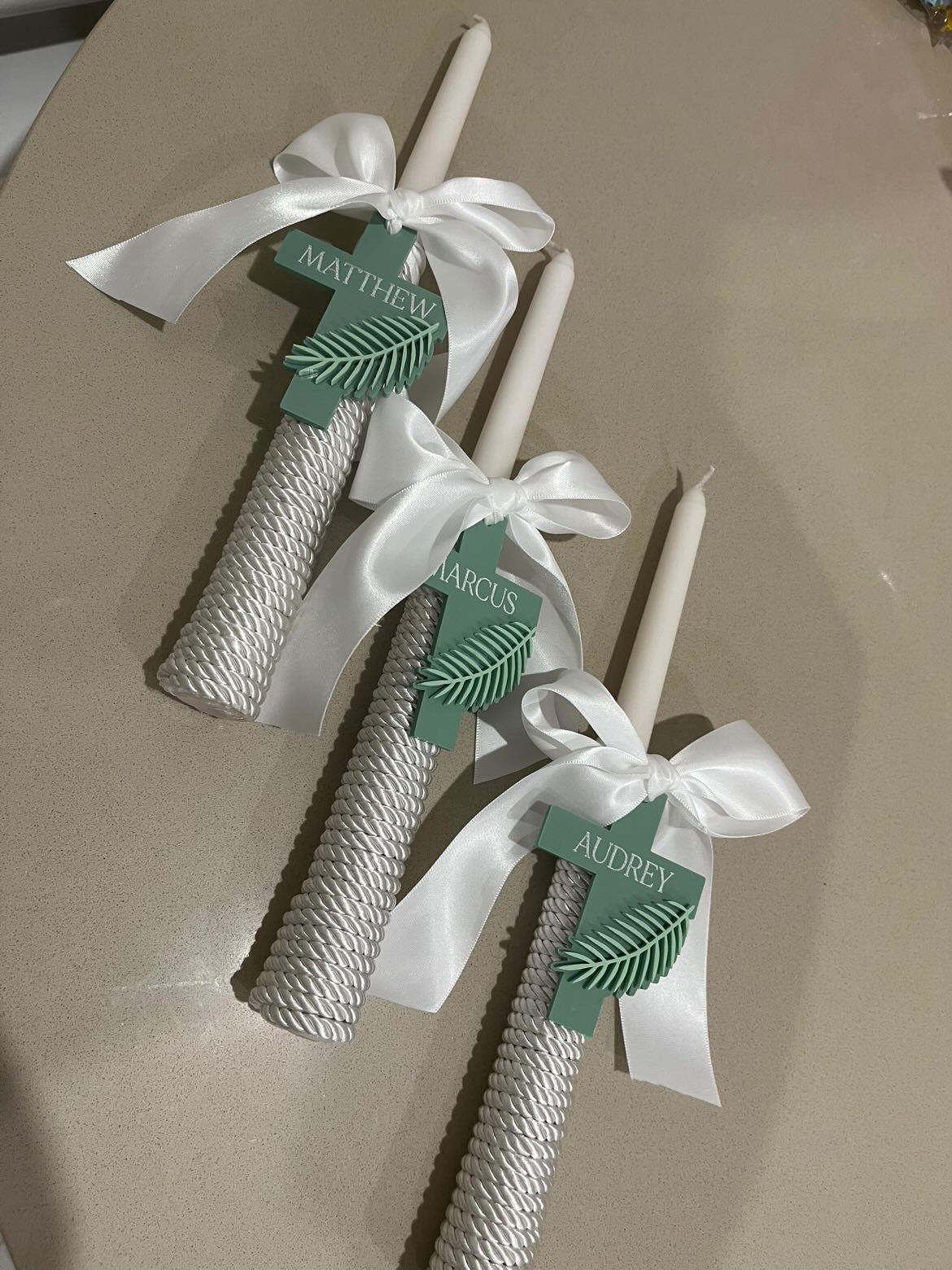 Twisted Taper Palm Sunday Candle - Personalised Tag