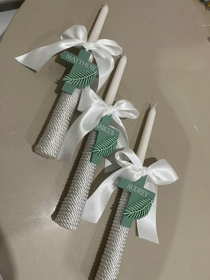 Twisted Taper Palm Sunday Candle - Personalised Tag