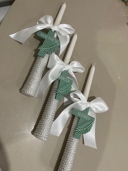 Twisted Taper Palm Sunday Candle - Personalised Tag