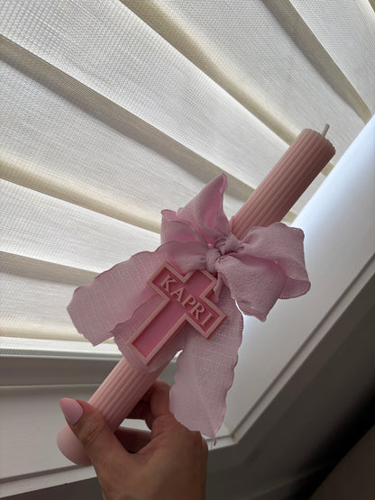 Ribbed Palm Sunday Candle - Personalised Tag