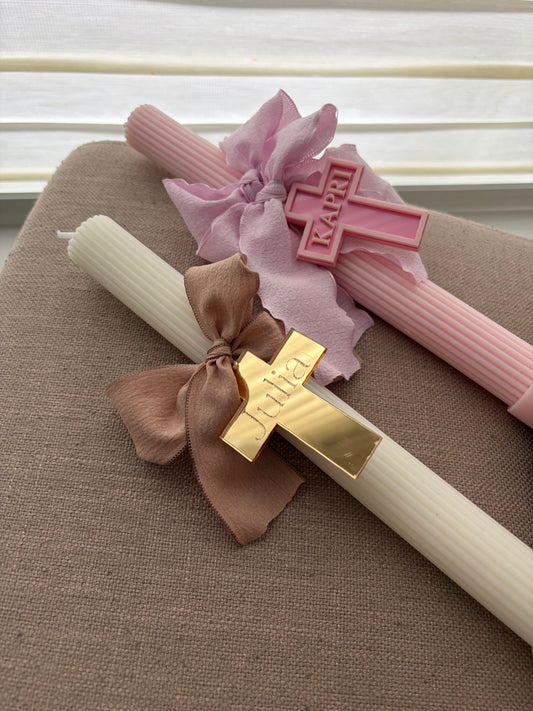 Ribbed Palm Sunday Candle - Personalised Tag