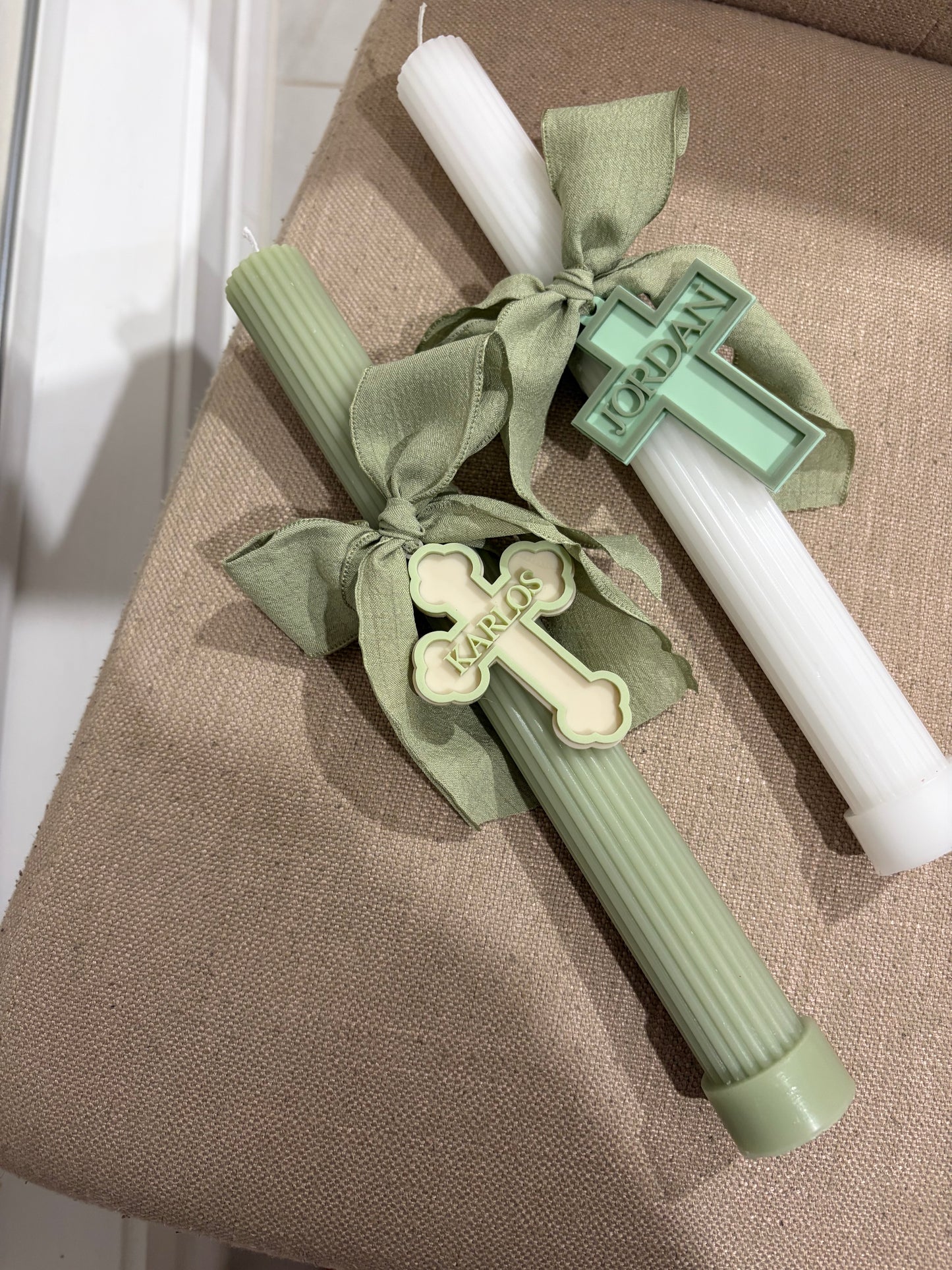 Ribbed Palm Sunday Candle - Personalised Tag